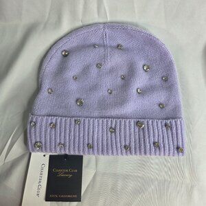 NWT Charter Club Women's Cashmere Crystal Embellished Orchid Hat OS